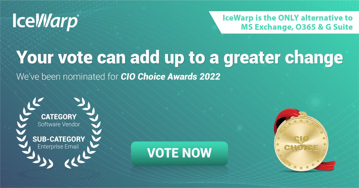 IceWarp_IN's tweet photo. The ability to meet all your needs related to #emailcollaboration, makes #IceWarp a preferred choice. We've been nominated for #CIOChoiceAwards2022 in the Enterprise category.
#VoteNow: https://t.co/PCEB0AHsSK
#SoftwareVendor #EnterpriseEmail #Nomination #CTOConnect #techleaders https://t.co/ol6tjklOrX