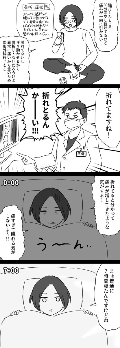 骨折初日レポ4コマ 