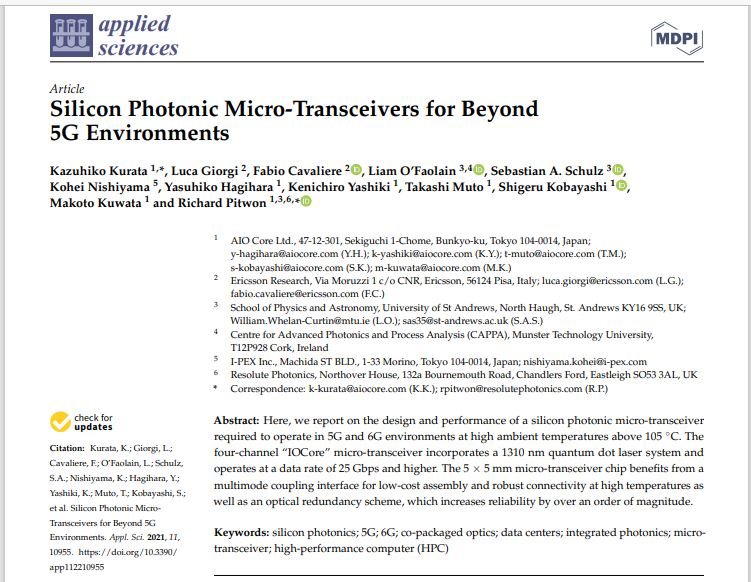 Applsci's tweet photo. 📢Read our new publication #mdpiapplsci
#Silicon #Photonic Micro-Transceivers for Beyond #5G Environments
by Kazuhiko Kurata et al.
https://t.co/jxMPccCogC
#siliconphotonics #6G #copackagedoptics #datacenters #integratedphotonics #microtransceiver #highperformancecomputer #HPC https://t.co/kuOOA0tMdV