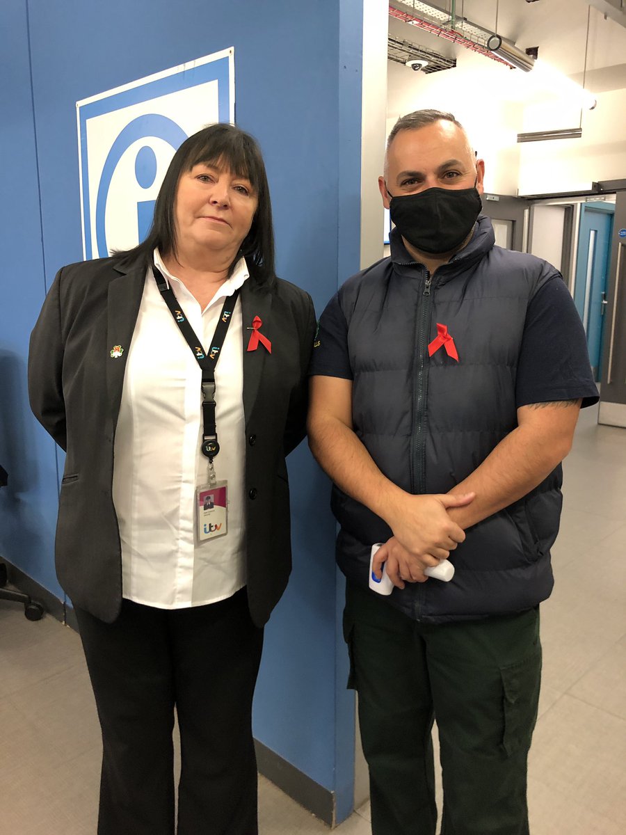 Corrie security and medic supporting World Aids Day ❤️<a href="/GeorgeHouseTrst/">George House Trust</a> #HIV #CoronationStreet