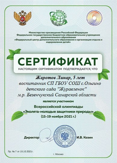 Дети старшего дошкольного возраста приняли участие во Всероссийской олимпиаде "Эколята - молодые защитники природы".