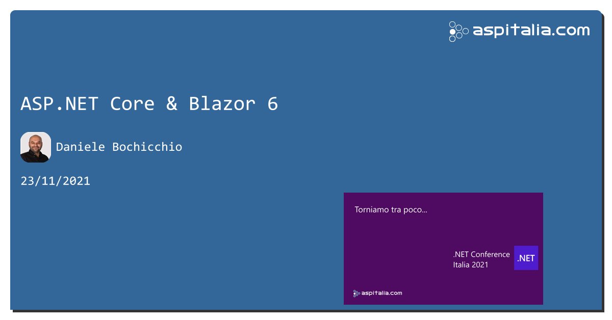 aspitalia's tweet photo. #aspnetcore &amp; #blazor 6 https://t.co/csXbBTKe3J di @dbochicchio https://t.co/4Oi0QLDQpe