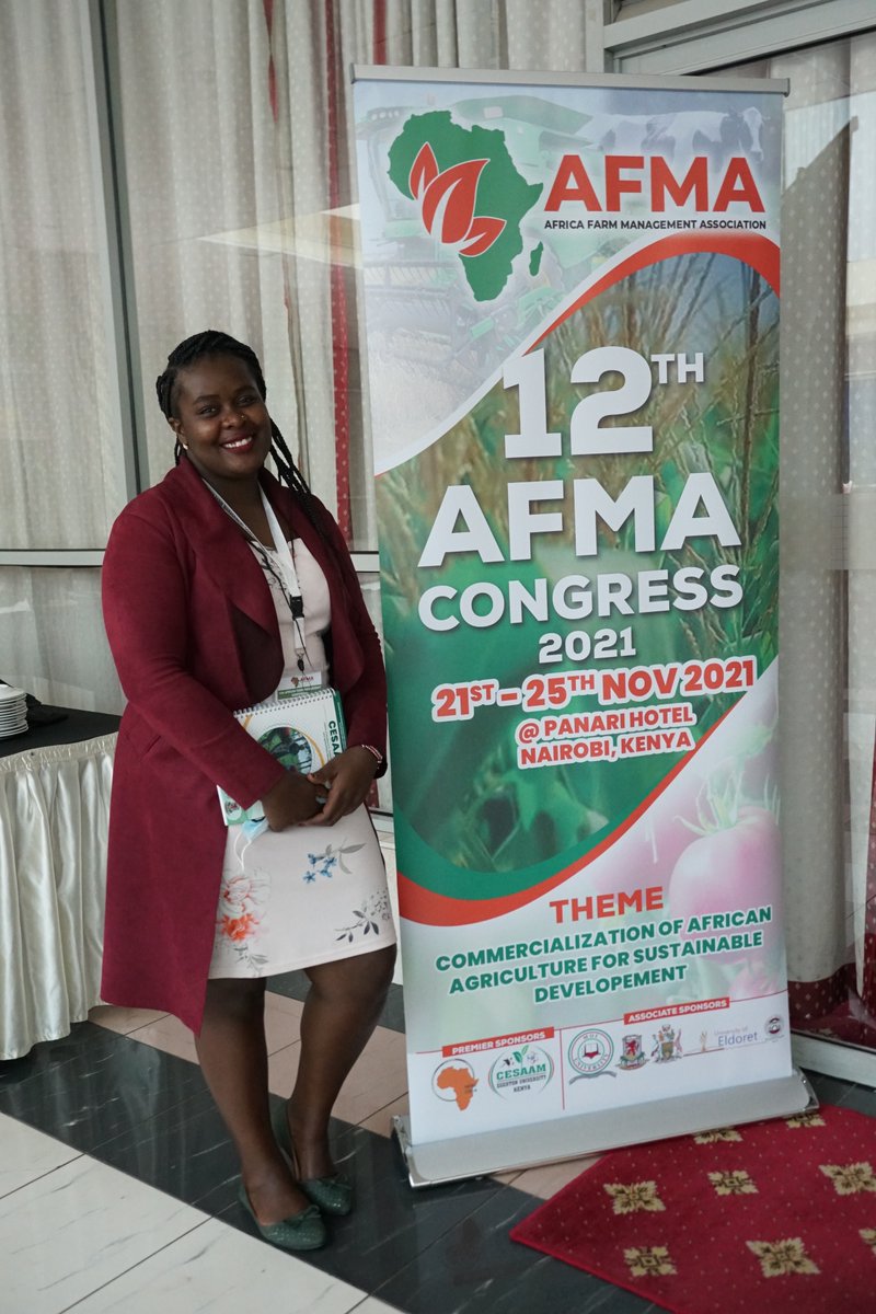 CESAAM_EGERTON's tweet photo. Proud CESAAM student ( Ms. Ruth Akoth) at the 12th AFMA International Conference @afma_kenya #afma_2021 https://t.co/8EJxmejKb0