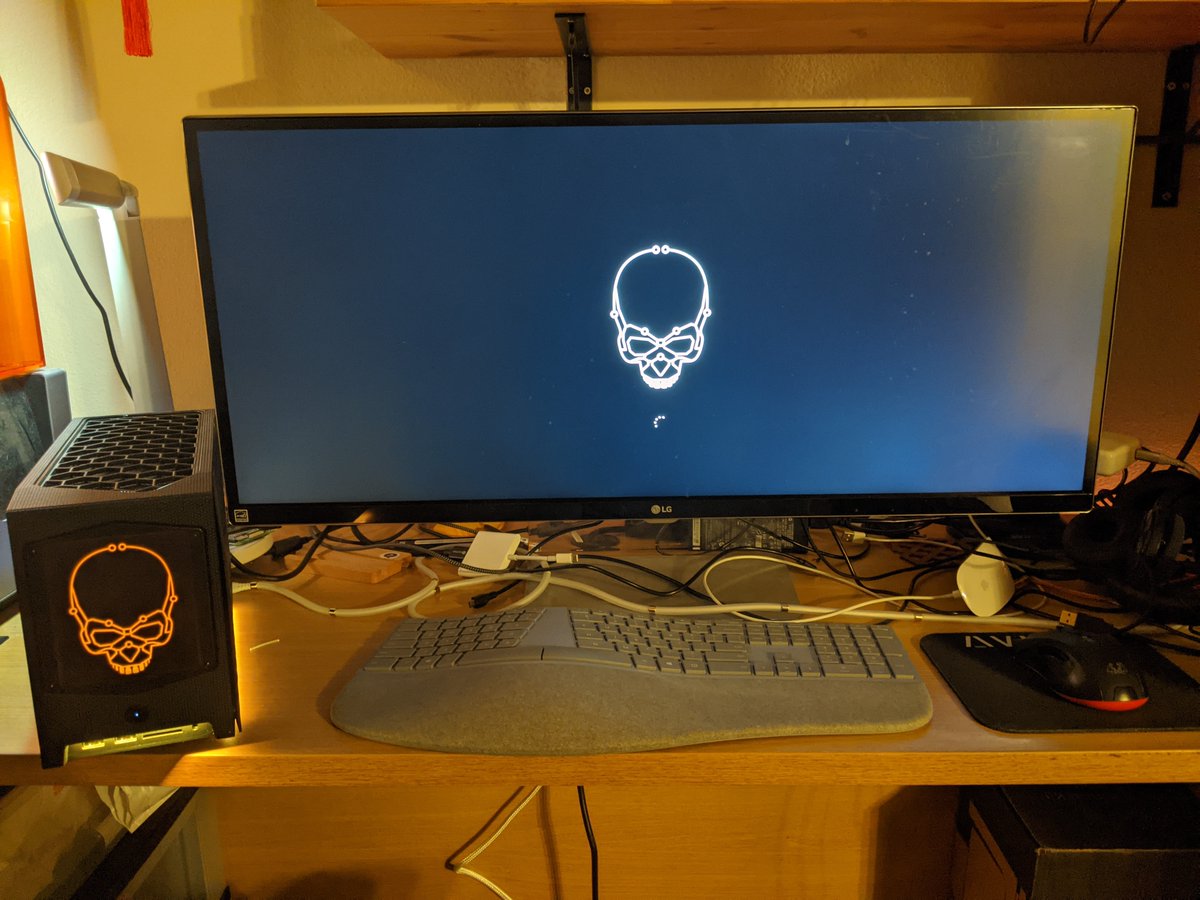 Welcoming a new toy into the dev process, the Intel Beast Canyon thanks to Bob Duffy, Eric Mantion (<a href="/CaptGeek/">Eric Mantion 🤓</a>) and Liz Warner :).  NUC is now a work station. #Intel #intelnuc #beastcanyon