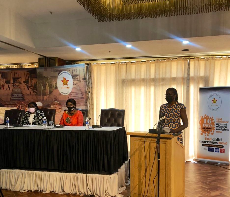 UNZimbabwe's tweet photo. Orange the world: End violence against women now. Addressing MPs today,  @UNDPZimbabwe Rep Madelena Monoja says role of Parliament on ending #SHBV is critical. Parliament of #Zimbabwe is one of @GlobalSpotlight strategic partners to eliminate violence against women #16Days https://t.co/fptYvuqwdP
