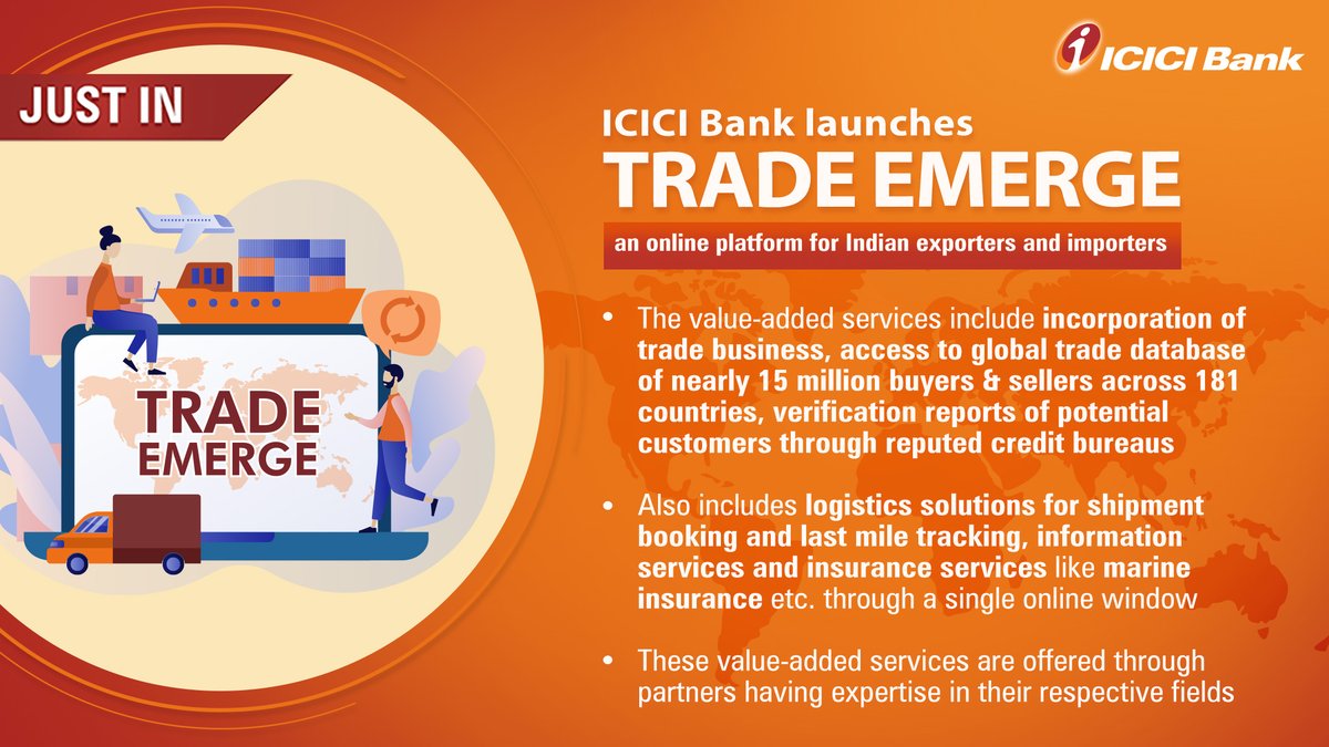 ICICIBank's tweet photo. The first-of-its-kind initiative aims to make cross-border trade hassle-free, expeditious &amp; convenient, as it offers an array of services in one place thereby eliminating the need for businesses to coordinate with multiple touchpoints. (2/2)

#EmergeStronger https://t.co/JohCzfkbM8