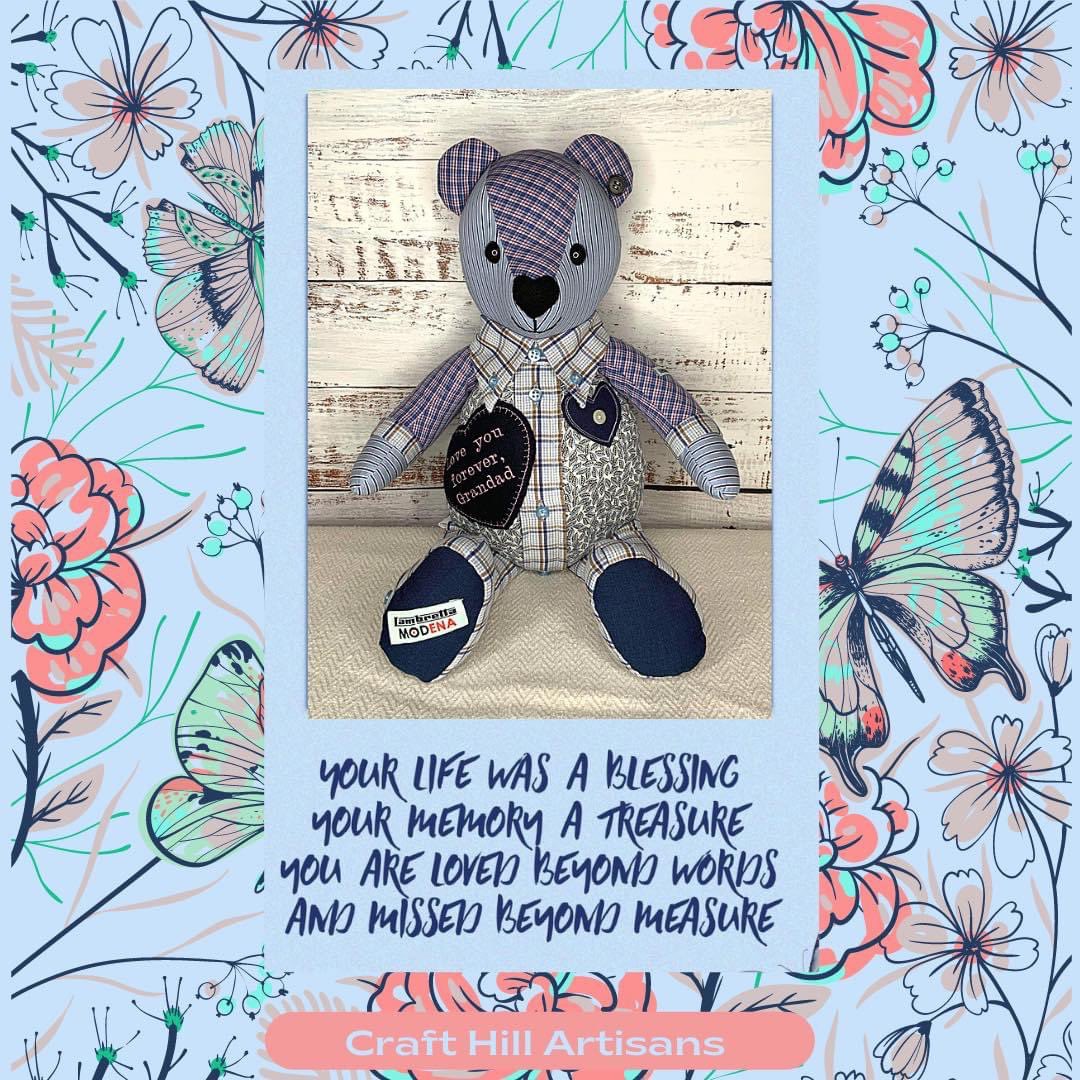 CraftArtisans's tweet photo. I love working with gents shirts, they give such a soft, tactile finish to a Memory Bear…a perfect reminder of a lost loved one. I only need 1 shirt but a mix of several like I’ve used in this guy can give awesome results too #memorybear #lostlovedone https://t.co/I2IQ7IOCER