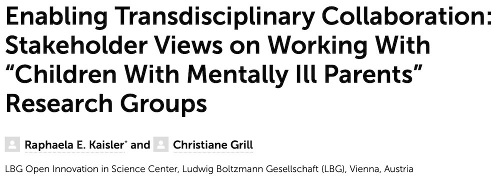 How do stakeholders view their participation in transdisciplinary research? Check out our latest publication bit.ly/2ZeckW2 by @RaphaelaKaisler and <a href="/ChristianeGrill/">Christiane Grill</a> in Frontiers in Psychiatry

#openscience #ppi #mentalhealth