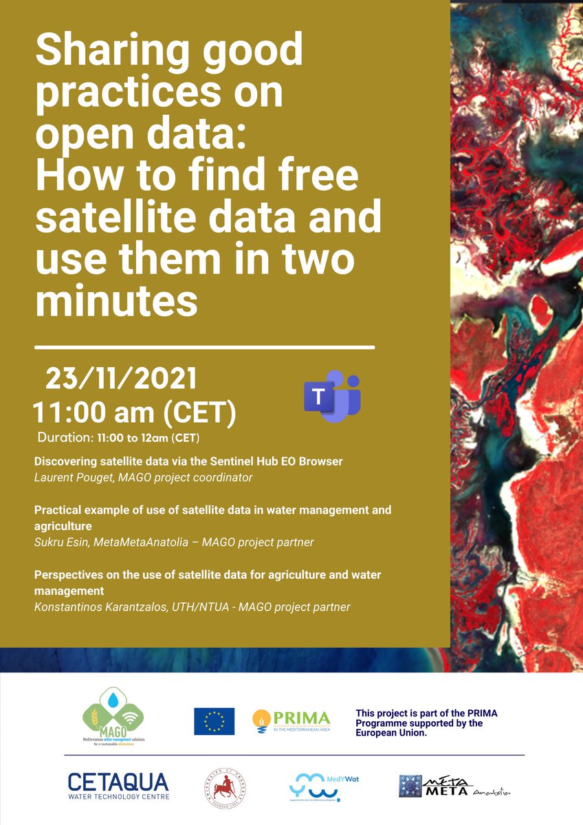 Today we are going to share #goodpractices on open satellite data to the @MagoPrima and @MedYWater members. @sentinel_hub