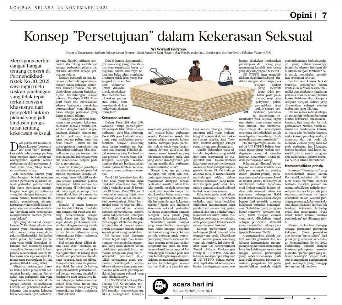 nabiylarisfa's tweet photo. Lanjutan soal konsep “persetujuan”, ditulis dengan apik oleh Mbak Iyik di opini kompas hari ini. #dukungpermendikbud30 https://t.co/srxLPOqHT9