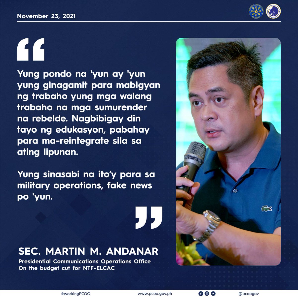 pcogovph's tweet photo. TINGNAN: Ayon kay @pcoogov @SecAndanar nitong Lunes, makakaantala sa development efforts sa kanayunan ang pagtapyas sa budget ng @ntfelcac.

#workingPCOO
#CORDSX https://t.co/7THaienNBs