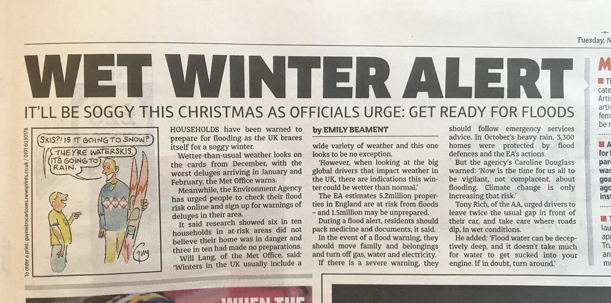 Today’s flood warning in the Metro newspaper