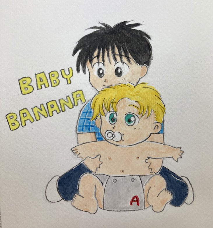 k4na04's tweet photo. 他の方がツイッターで流してた原作絵を模写してみた〜!
2歳差、尊い∩^ω^∩
#babybanana
#Ashie
#Eichan
#ashlynx6month
#eijiokumura2yo https://t.co/6ove8ITRI1