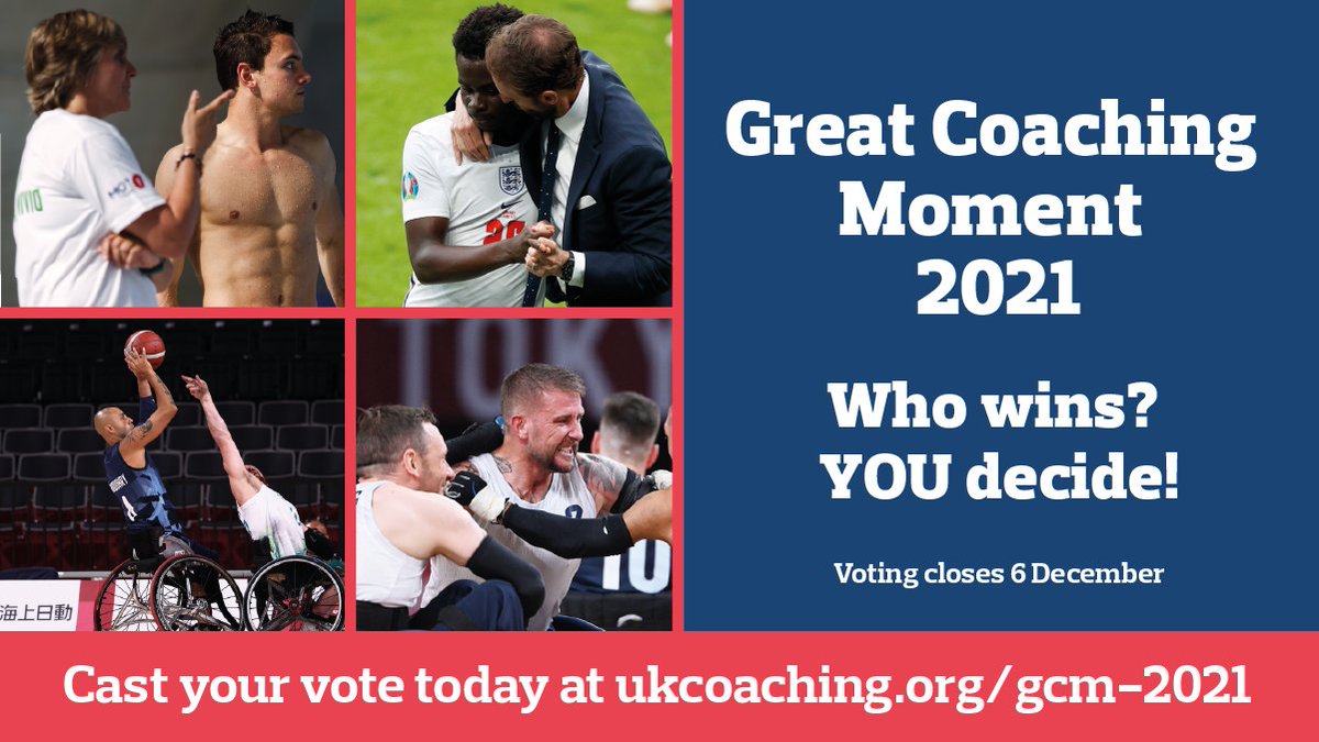 🚨Voting for 2021's Great Coaching Moment now open🚨

Nominated by an independent panel the finalists come from: 

🏊<a href="/britishswimming/">Aquatics GB</a> 
🏀<a href="/BritWheelBBall/">British Wheelchair Basketball</a>
⚽️ <a href="/FA/">The FA</a>
🏉<a href="/gbwrnews/">Great Britain Wheelchair Rugby</a> 

The winner will be announced at the #UKCoachingAwards 

Cast your vote today➡️bit.ly/3cIj5Ct