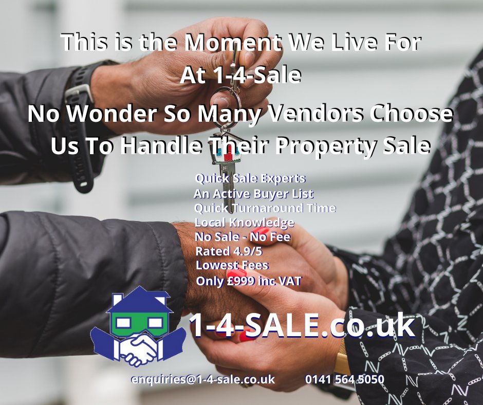 This Is The Moment We Live For Because 1-4-Sale.co.uk Don't Just Sell Property, We Provide Homes. It's No Wonder So Many #Vendors Choose Us To Handle Their #PropertySale. Rated 4.9/5, Only £999 inc VAT. 
#Property #EstateAgents #VendorsWanted #PropertyWanted #
