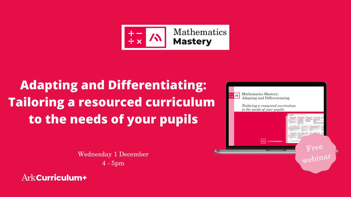 Join our webinar 'Adapting and Differentiating: Tailoring a resourced curriculum to the needs of your pupils'.

In this session we'll look at taking ownership of materials, ensuring that learning meets the needs of your pupils.

🗓️ Weds 1 Dec

Register: bit.ly/3w6ye9V