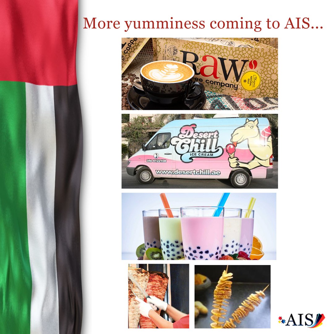 AISsharjah's tweet image. We are very excited for @rawcoffeecompany and @desertchill as they will be bringing their food trucks to the UAE National Day celebrations!! #AISCommunity #AISUAENationalDay2021 #AISEvents