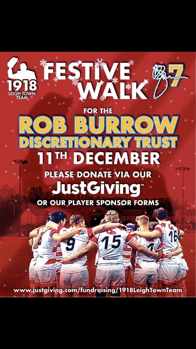 <a href="/1918LeighTown/">1918 Leigh Town Team</a> festive walk 🎄🎅🏻☃️ in support of <a href="/Rob7Burrow/">Rob Burrow CBE</a>        Including <a href="/WesthoughtonRL/">Westhoughton Lions</a> <a href="/HindleyArlfc/">Hindley ARLFC</a> <a href="/GolborneParkPir/">GolborneParksideARLFC</a> <a href="/LeighEast/">❤️🖤LeighEast🖤❤️</a> <a href="/leighminersrl/">Leigh Miners Rangers RL</a> <a href="/Lmrjuniors/">Leigh Miners Rangers RL Academy</a>