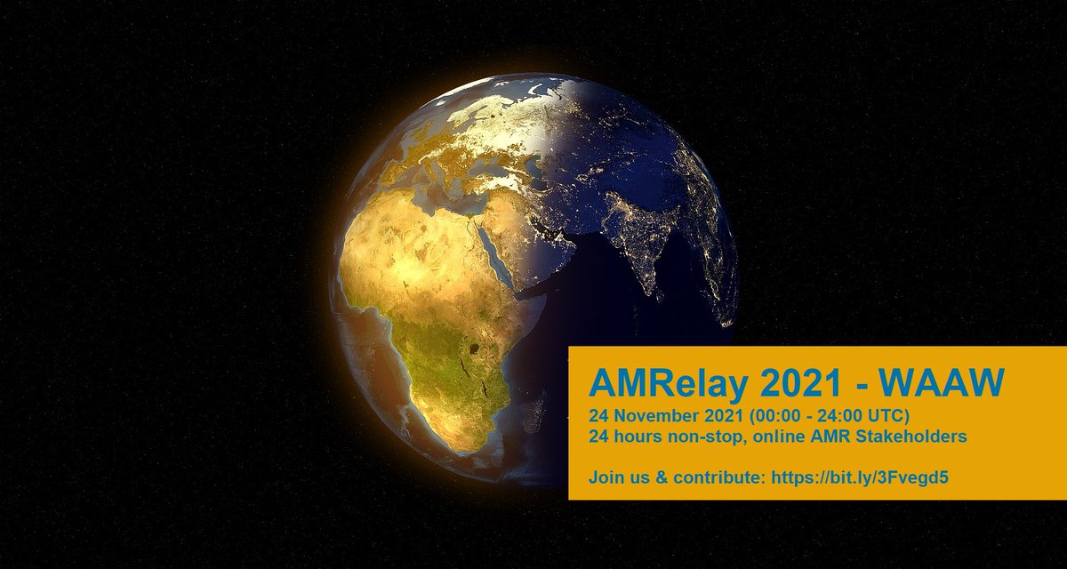 M_van_Dongen's tweet photo. #AMRelay2021 on 24 NOV  connects global stakeholders in #antimicrobialresistance! 

#AMRelay2021 offers 24 hrs of presentations, videos, interviews and more!

Access https://t.co/qR6NOQb9wu 

AMRelay will start at 00.00 UTC (GMT) and end at 24.00 UTC.

@AmrInsights @AMResistance https://t.co/AIMjYIrAQc