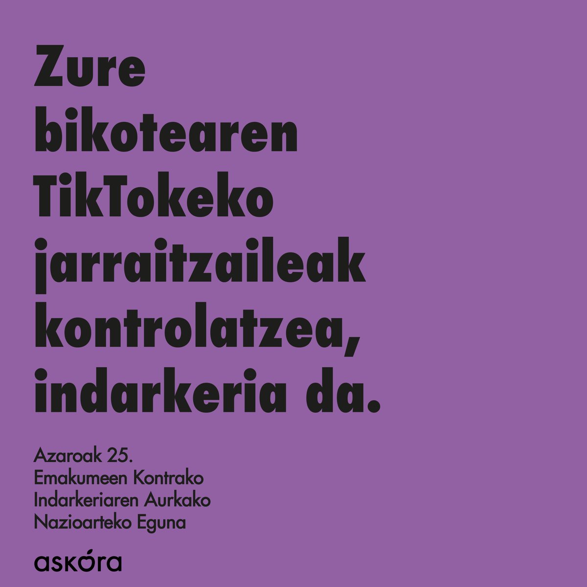 Nerabeei zuzendutako kontzientziazio kanpaina jarri dugu martxan Askoran, azaroaren 22tik 26ra kudeatzen ditugun eskola jantoki guztietan aurkituko duzuena.

#A25 #emakumeenkontrakoindarkeriarenaurkakoeguna

labur.eus/A25-askora