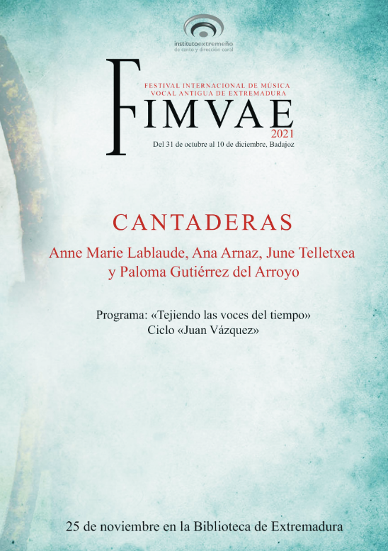 PortalBEX's tweet photo. #BibliotecaExtremadura concierto de «Cantaderas»
Festival Internacional de Música Vocal Antigua de Extremadura 2021, Ciclo «Juan Vázquez» #InDiCCEx
🗓️25 de noviembre, 20:30
👍 https://t.co/HMrpnpPFA4
👍 https://t.co/sWj8xBeZji https://t.co/nnpzBSNoaZ