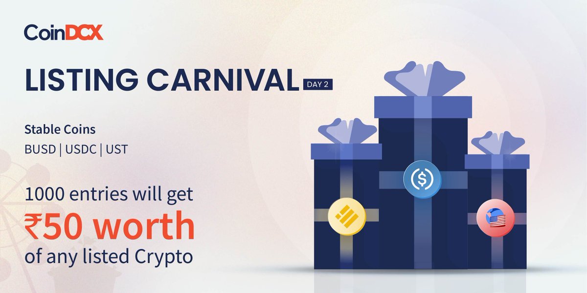 CoinDCX's tweet photo. The second day of CoinDCX Listing Carnival and this time the fun and excitement are on the next level. 💯

Stable Coins:

1) USDC
2) UST
3) BUSD

All 3 tokens will be listed on CoinDCX platform at 6 PM.

#CoinDCX #TryCrypto #USDC #UST #BUSD #StableCoins https://t.co/XmaqILiDcQ