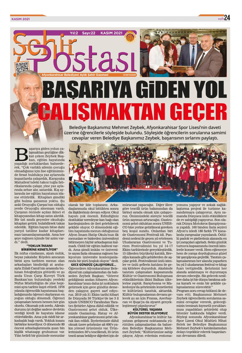 Afyonkarahisar Belediyemizin faaliyetlerinin yayınlandığı Şehir Postası Gazetemizin Kasım 2021 sayısı sizlerle....
Gazetemizi sehirpostasi.com adresinden online okuyabilirsiniz...
#Kasım2021
#Afyonkarahisar 
<a href="/afyonbelediyesi/">T.C. Afyonkarahisar Belediyesi</a>
<a href="/zeybekbaskan/">Mehmet Zeybek</a>