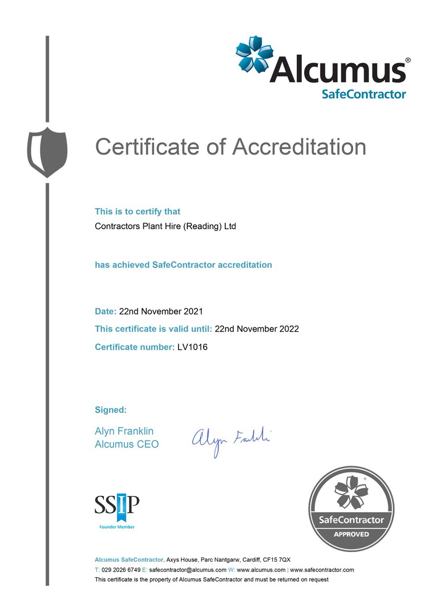 Great news on our recent Health &amp; Safety audit and assessment for the ‘SafeContractor’ accreditation.

T:01189 814 123
contractorshire.co.uk
E: hiredesk@contractorshire.co.uk
#ReadingFC #Berkshire #Reading #Business #Partnership #footballclub #planthire #tadley