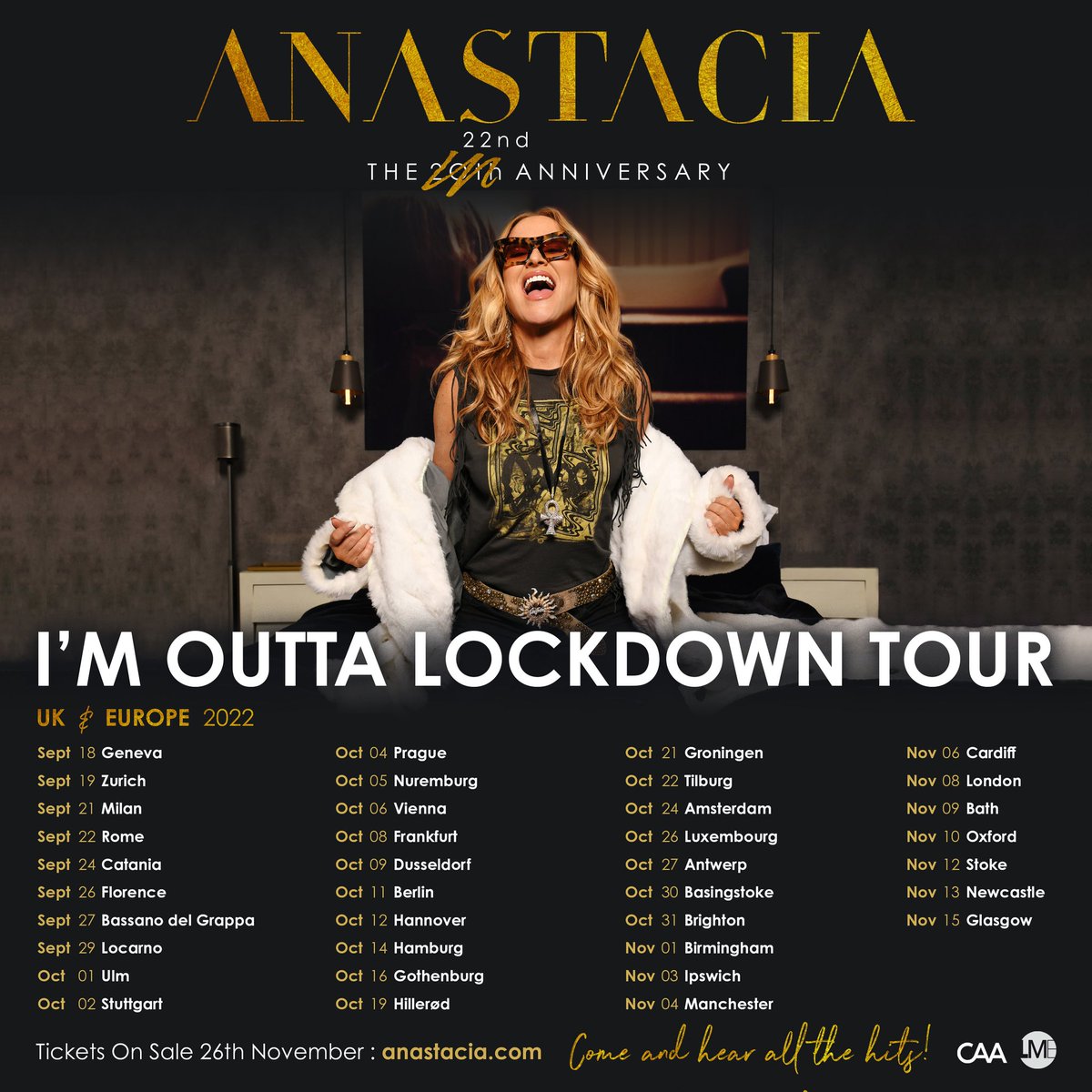 stereoboard's tweet photo. NEW // She's back!! 👑

@AnastaciaMusic is hitting the UK in autumn 2022, when she takes her I'm Outta Lockdown 22nd anniversary tour across Europe.

Don't get Left Outside Alone: tickets go on sale at 10am on Friday 😏 https://t.co/C5JLkEzFsj https://t.co/bLk24eK36f