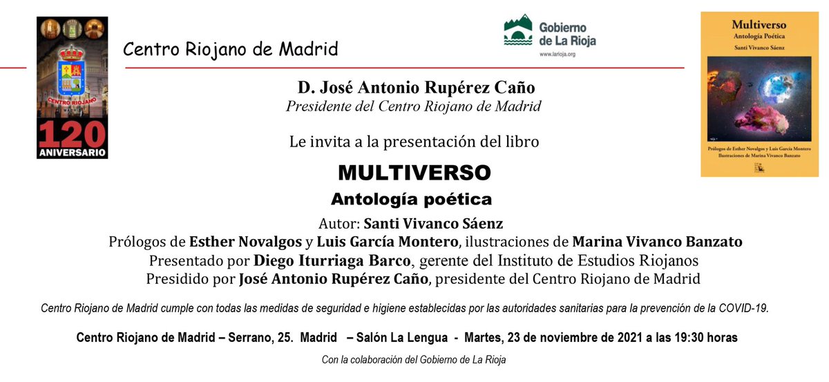 EdiEndymion's tweet photo. Esta tarde, estaremos en el Centro Riojano de Madrid presentando "Multiverso. Antología poética" de Santi Vivanco Sáenz.

Si podéis, no os lo perdáis. [😉]

#EdicionesEndymion https://t.co/T8ATWsL8Lf