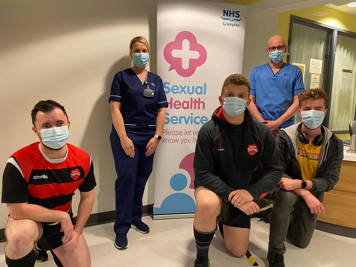 .<a href="/NHSG_SHS/">NHSG Sexual Health</a> had a visit from the <a href="/aberdeentaexali/">Aberdeen Taexali</a>  LGBTQ+ inclusive Rugby Union team, to help support the reopening of the <a href="/ExchangeSt7/">Exchange St Clinic</a> Clinic, held in the Yellow Zone, Aberdeen Health Village. (1/3)

<a href="/HSCAberdeen/">Aberdeen City HSCP</a>