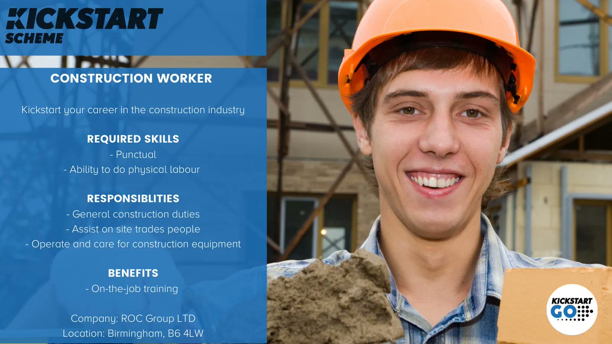 #Kickstart your career in construction at ROC GROUP as a Construction Worker (Labourer) 🛠 

Full job description ➡️ buff.ly/2VnBe3N

Talk to your Work Coach to apply. Exclusively for 16 -24 year olds on #UniversalCredit 👍

@JCPinBirmingham #BirminghamJobs