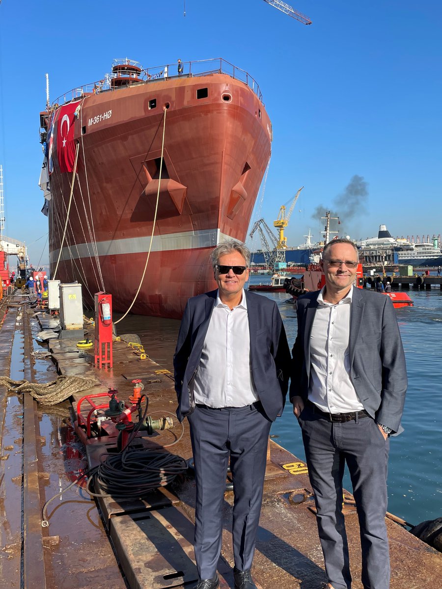 The hull of our new krill vessel has been launched. A very proud day for all of us at RIMFROST. Owner Stig Remøy (left) and Project Director Thore Veddegjerdet (right). #krill #sustainability #greenvessel #omega3