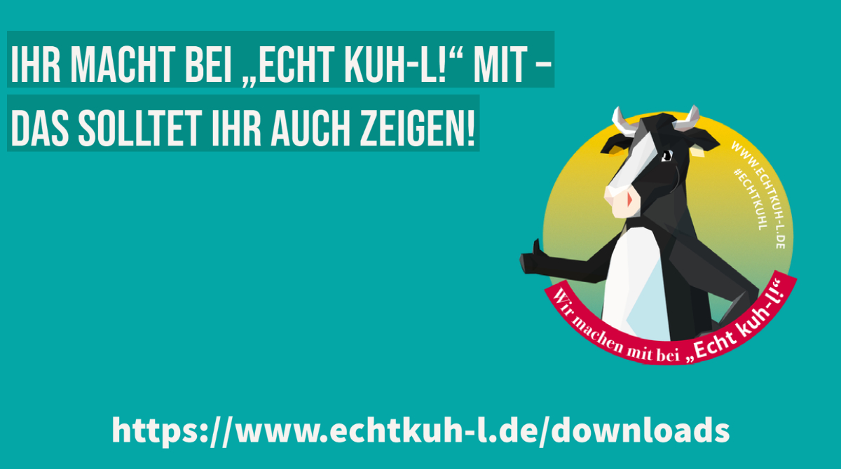 Mit der Teilnahmeplakette könnt ihr auf eurer Webseite, eurem Blog oder auf der Schulwebseite zeigen, wie engagiert ihr seid. Zeigt, dass ihr euch für die nachhaltige #Landwirtschaft, umweltgerechtes Essen und gegen #Lebensmittelverschwendung einsetzt. #echtkuhl #bmel #Klima
