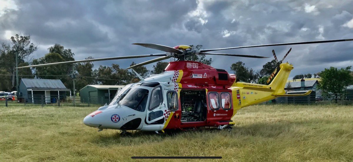 WRHS_official's tweet photo. Horse Fall 🐴 
The Westpac #RescueHelicopter on a property at #Woolbrook this afternoon. 
A woman with multiple injuries was treated by #NSWAmbulance #Paramedics &amp; Helicopter Critical Care Medical Team before being flown to #Tamworth for further treatment. 
#StaySafe #Aeromedical https://t.co/Z8JojJTvRL