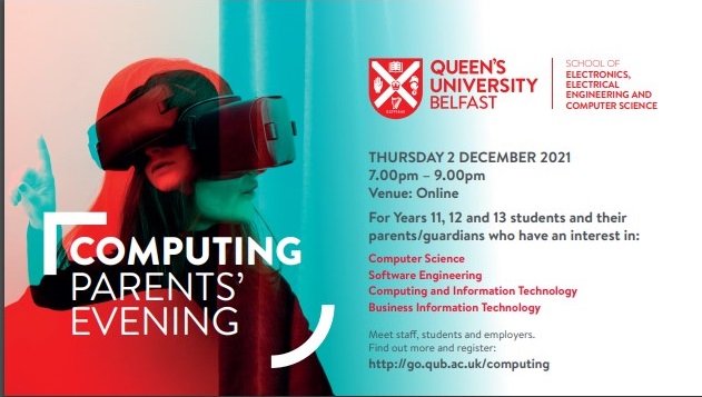 ASCCareers_LLW's tweet photo. Queen's are holding a Computing Parents' Evening event for Years, 11, 12 &amp; 13 students who are studying or considering studying Computer Science subjects at GCSE A Level or equivalent qualifications. 

 Parents/students can register for this event here: https://t.co/GL7gQ4R4pa https://t.co/AJttc9Fnwz