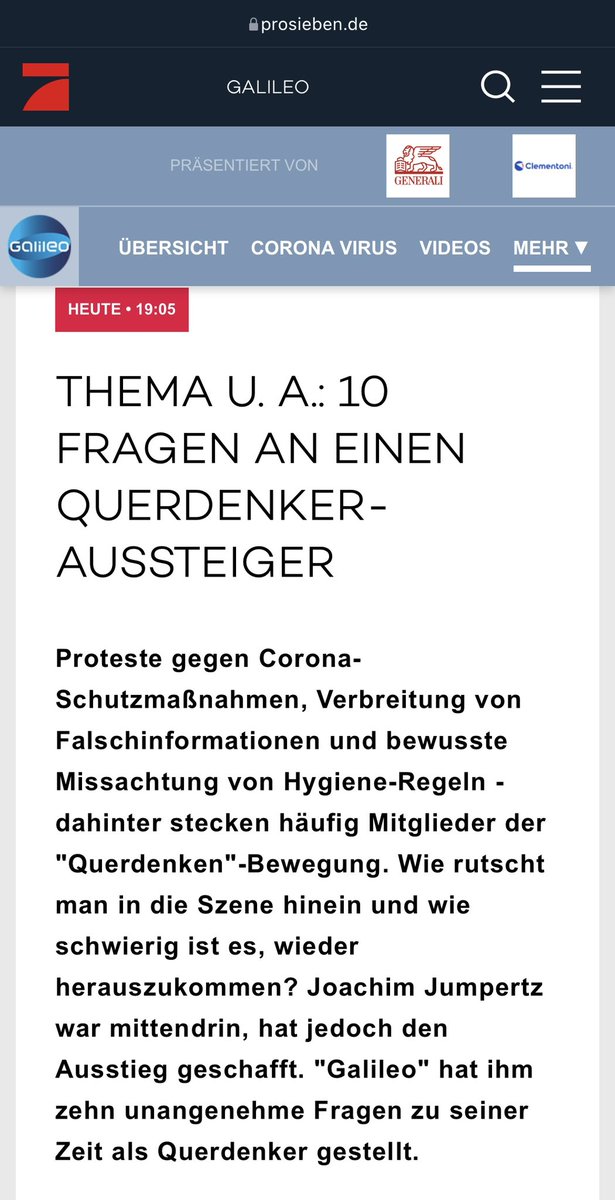 Heute Abend bei <a href="/ProSieben/">ProSieben</a> 
„Jo ausm Rheinland“ von <a href="/ToleranzNaklar/">Jo Jumpertz</a> über seinen Ausstieg bei Querdenken bzw HonkForHope.