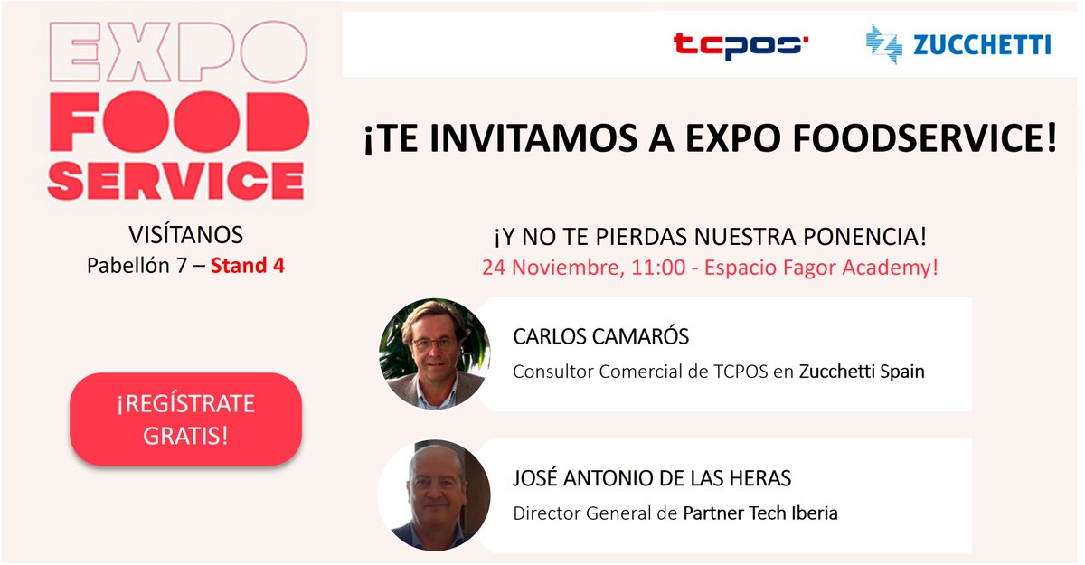 ZucchettiSpain's tweet photo. ¡Te esperamos mañana en el Stand 4 de #ExpoFoodservice21 en @IFEMA !
👉 https://t.co/RXWUwvWF3M ¡Registro gratuito!
📣No te pierdas nuestra interesante ponencia sobre #TransformaciónDigital 2030
📅24 Noviembre 11:00 - Espacio Fagor Academy
#TCPOS #GrowYourCore
@ZucchettiSpa https://t.co/Jjno3HteQo