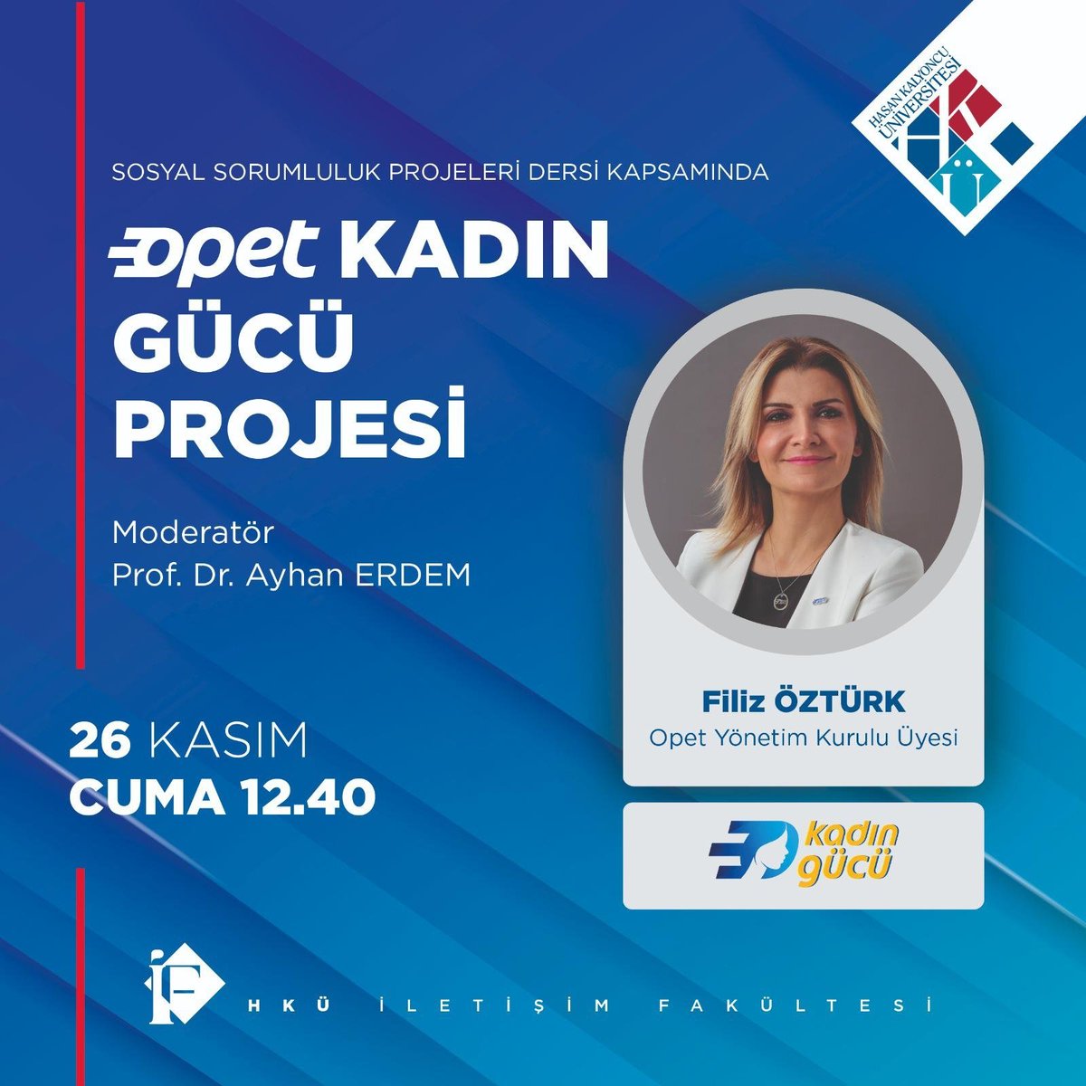 Bu haftaki Konuğumuz, OPET Yönetim Kurulu Üyesi  Sayın Filiz Öztürk.

Toplumun önyargılarını kırmayı amaçlayan, Avrupa’nın En İyi Kurumsal Sosyal Sorumluluk Projesi olan,
OPET “Kadın Gücü Projesi”’ni anlatıyor.

<a href="/turkaydereli/">Türkay Dereli</a>
<a href="/r_rengin/">Rengin Küçükerdoğan</a>
<a href="/drayhanerdem/">Prof.Dr. Ayhan ERDEM</a>
<a href="/hkunv/">Hasan Kalyoncu Üniv</a>
#hkuilef
#opetkadıngücü