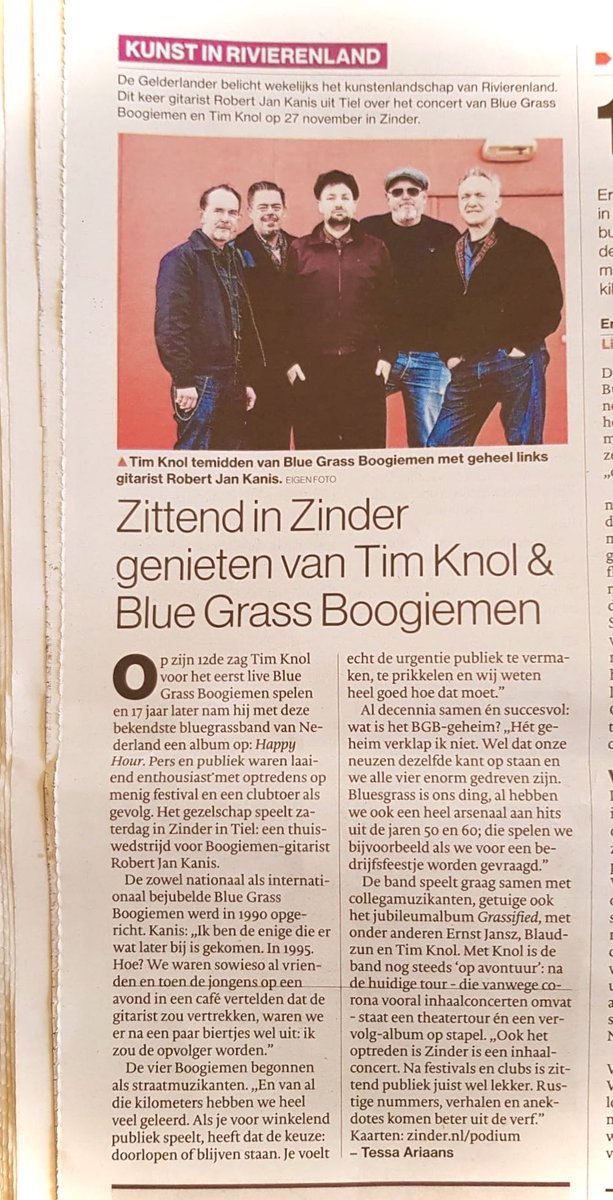 BGBoogiemen's tweet photo. Vandaag staat in ‘De Gelderlander‘ een kort interview met Robert-Jan, naar aanleiding van ons optreden met Tim Knol aanstaande zaterdag.@ZinderTiel @timknol @DeGelderlander https://t.co/tnBKm94Y9e
