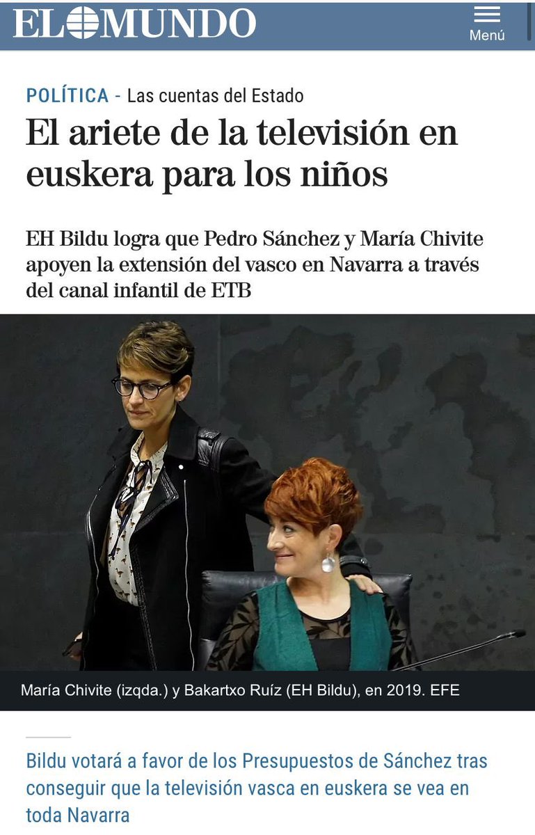 Otra de las concesiones que ha sacado Otegi a Sánchez a cambio de apoyar sus Presupuestos es el impulso al canal infantil de la televisión pública vasca para que el adoctrinamiento nacionalista llegue también a todos los niños navarros. Cuánto daño está haciendo este Gobierno.