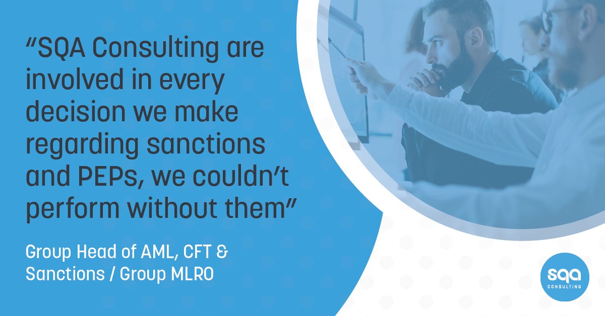 'SQA Consulting are involved in every decision we make regarding sanctions and PEPs, we couldn't perform without them.' Another glowing testimonial for the AML team at SQA Consulting. To learn more about AML Compliance visit: bit.ly/30smqD0 #AML #AMLCompliance