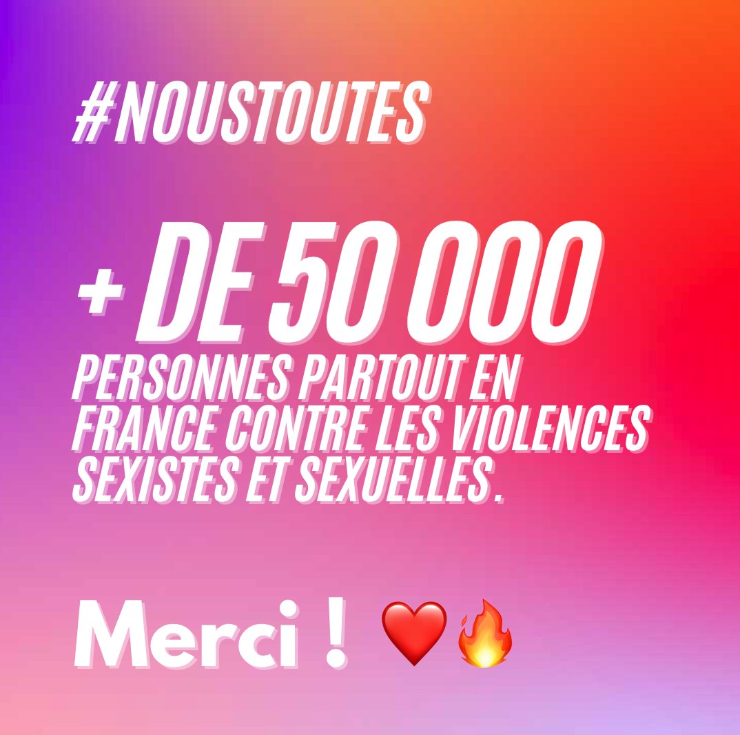 NousToutesOrg's tweet photo. C’était … incroyable ! ✊🔥

Samedi 20 novembre, les manifestations #NousToutes ont rassemblé plus de 50 000 personnes à Paris et partout en France. Une marée violette a déferlé dans les rues pour dire son refus des violences sexistes et sexuelles. https://t.co/e9ARu0a3yx