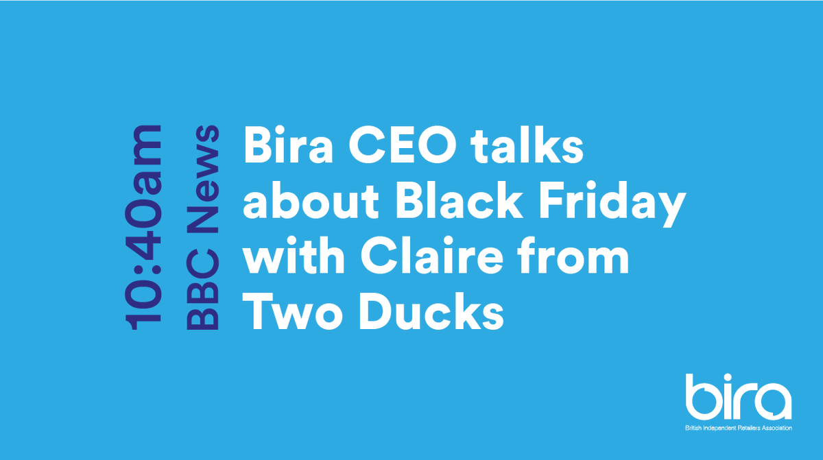 biraofficial's tweet photo. 📺 Catch @bira_CEO and Claire, owner of Two Ducks Lifestyle, talk about Black Friday on BBC News Radio at 10:40 am
➡️ Watch here https://t.co/GIxwvkg7mn
#indieweek #shopsmallsupportlocal #indieretailers #ukhighstreet #boycottingblackfriday #shoplocal #shopindependent https://t.co/vOoW1clFe7