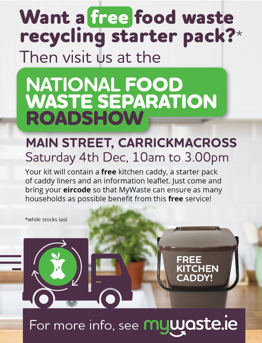 MyWaste’s Food Waste Bin Road Show to reach Main Street, Carrickmacross on Saturday 4th December 2021.