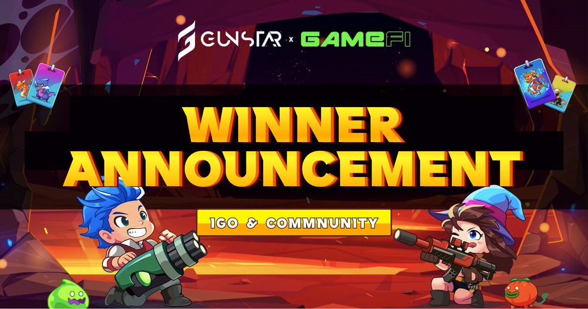 GameFi_Official's tweet photo. 🏆Announcing the winners of @GunStar_io $GST IGO on #GameFi!

1️⃣ Visit 
▪️ IGO pool: https://t.co/WJTTB4Dm4v
▪️ Community pool: https://t.co/kM1qjJL55g
2️⃣ Search your wallet address in the winner tab
3️⃣ Connect wallet to know your allocation

#GameFi_IGO $GAFI https://t.co/OFjooy8OHv