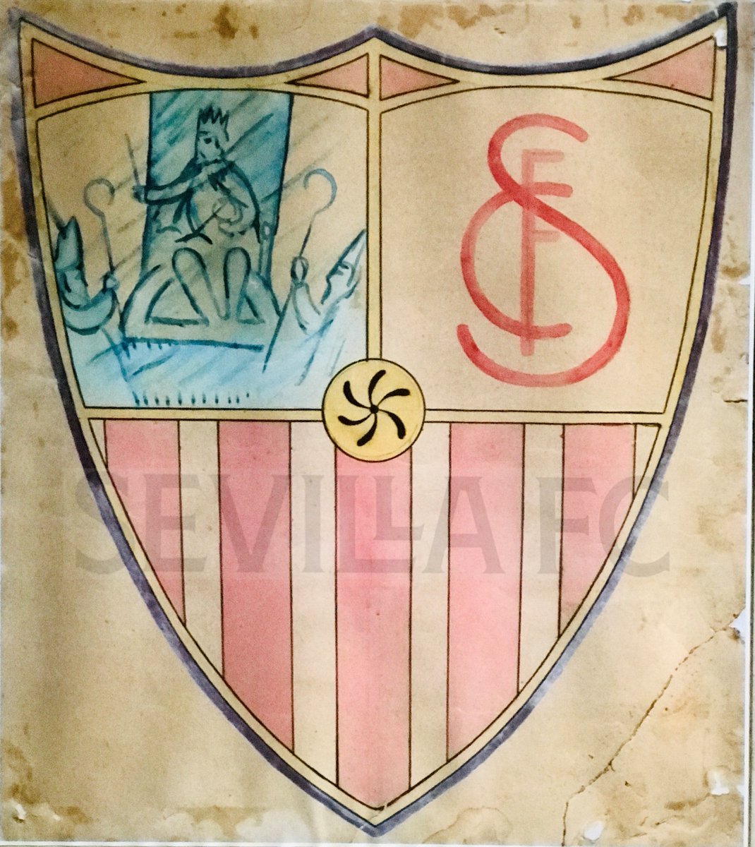 ProgramaAUSFC's tweet photo. La imagen del perfil de esta cuenta muestra el boceto del escudo diseñado por Pablo Rodríguez Blanco, en 1921, que dijo:

“Al emblema representativo faltaba añadirle el escudo oficial de la ciudad y las barras con los colores de ella, que eran -y lo son- los del Club”

#SevillaFC https://t.co/M6EICp5mgZ