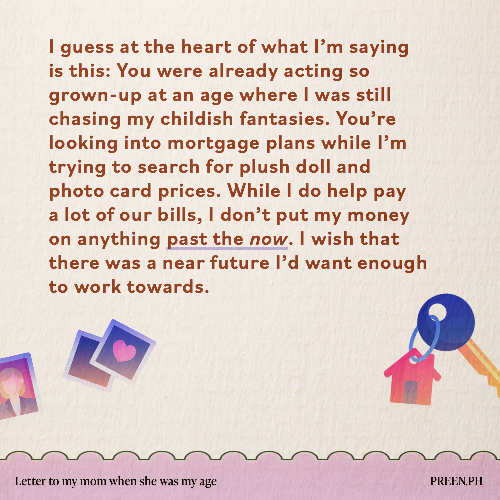 preenph's tweet photo. For #PreenPastPresent, content creator Amrie Cruz pens a letter to their mom when she was their age. “She gave birth to me when she was 23. Now that I’m 24, I wonder if I’m as strong as she is,” said Amrie.

Art by Pammy Orlina
#teampreen https://t.co/0i7XUDanzP