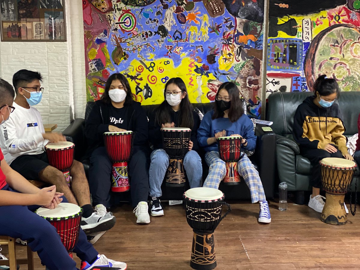 KimberlyW08's tweet photo. AIS students got into the groove of service learning today at The Africa Center HK! Thank you Innocent for teaching us all about African drumming! @OELPAIS @wing_mwing @aishongkong #FG2L2021 #OELP #UNSDs #Beyondtheredbricks https://t.co/LOCYm11Ngi
