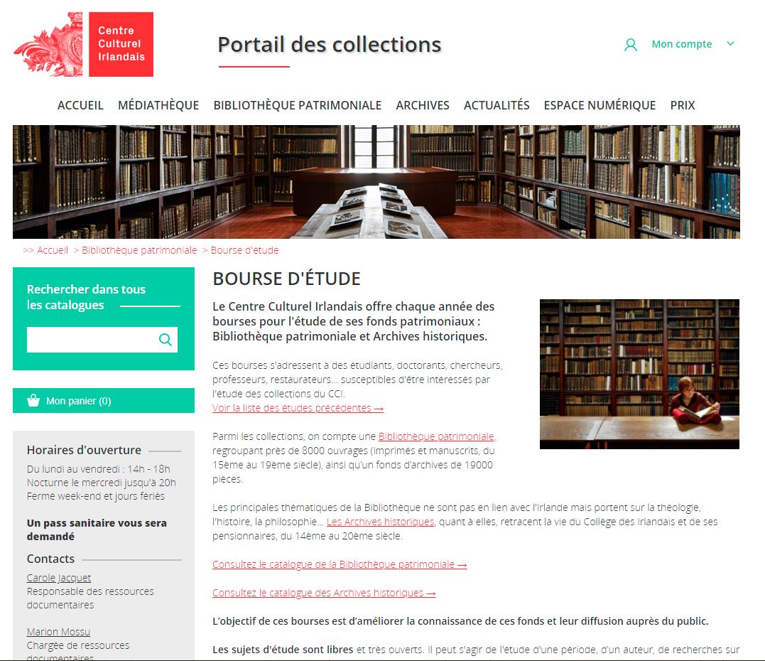 Des bourses d'étude cet été au Centre culturel irlandais pour l'étude de ses fonds documentaires patrimoniaux; elles s'adressent à des étudiants, doctorants, chercheurs, professeurs, restaurateurs...Montant : 1000€/mois + frais
portail.centreculturelirlandais.com/index.php?lvl=…